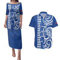 Samoa HRPP Party Couples Matching Puletasi and Hawaiian Shirt Polynesian Pattern LT05 Blue - Polynesian Pride