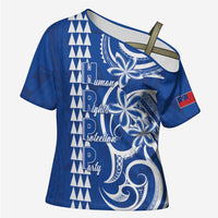 Samoa HRPP Party Cross Shoulder Shirt Polynesian Pattern LT05 Female Blue - Polynesian Pride