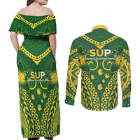 Samoa SUP Couples Matching Off Shoulder Maxi Dress and Long Sleeve Button Shirt Samoan Coat Of Arms LT05 - Polynesian Pride