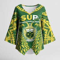 Samoa SUP Kimono Sleeve Blouse Samoan Coat Of Arms LT05 Female Green - Polynesian Pride