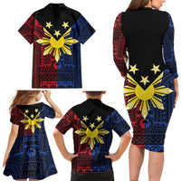 Philippines Sun Star Family Matching Long Sleeve Bodycon Dress and Hawaiian Shirt Igorot Tribal Inspiration - Polynesian Pride