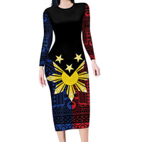 Philippines Sun Star Family Matching Long Sleeve Bodycon Dress and Hawaiian Shirt Igorot Tribal Inspiration - Polynesian Pride