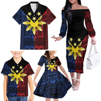 Philippines Sun Star Family Matching Off The Shoulder Long Sleeve Dress and Hawaiian Shirt Igorot Tribal Inspiration - Polynesian Pride