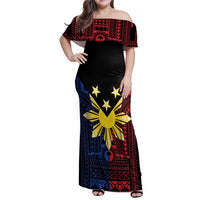 Philippines Sun Star Family Matching Off Shoulder Maxi Dress and Hawaiian Shirt Igorot Tribal Inspiration - Polynesian Pride