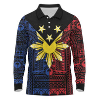 Philippines Sun Star Long Sleeve Polo Shirt Igorot Tribal Inspiration - Polynesian Pride