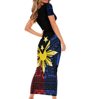 Philippines Sun Star Short Sleeve Bodycon Dress Igorot Tribal Inspiration - Polynesian Pride