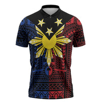 Philippines Sun Star Zipper Polo Shirt Igorot Tribal Inspiration LT05 Black - Polynesian Pride