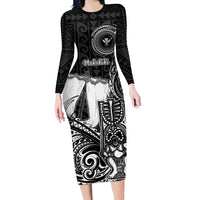 Personalized Hawaii Makahiki Season Long Sleeve Bodycon Dress Akua Loa Polynesian Pattern LT05 Long Dress Black - Polynesian Pride