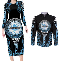 Personalized Fiji Obstacle Race 2023 Couples Matching Long Sleeve Bodycon Dress and Long Sleeve Button Shirts Go Champion LT05 Blue - Polynesian Pride