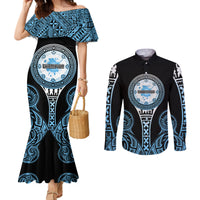 Personalized Fiji Obstacle Race 2023 Couples Matching Mermaid Dress and Long Sleeve Button Shirts Go Champion LT05 Blue - Polynesian Pride