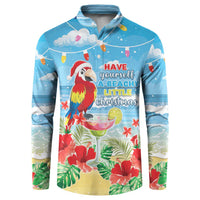 Hawaii Christmas Button Sweatshirt Funny Macaw Parrot Tropical Vibe