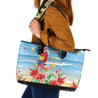 Hawaii Christmas Leather Tote Bag Funny Macaw Parrot Tropical Vibe LT05 Blue - Polynesian Pride