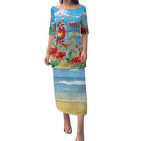 Hawaii Christmas Puletasi Funny Macaw Parrot Tropical Vibe LT05 Long Dress Blue - Polynesian Pride