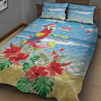 Hawaii Christmas Quilt Bed Set Funny Macaw Parrot Tropical Vibe