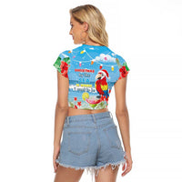Hawaii Christmas Raglan Cropped T Shirt Funny Macaw Parrot Tropical Vibe LT05 - Polynesian Pride