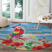 Hawaii Christmas Round Carpet Funny Macaw Parrot Tropical Vibe
