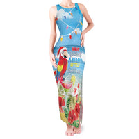 Hawaii Christmas Tank Maxi Dress Funny Macaw Parrot Tropical Vibe LT05 Women Blue - Polynesian Pride