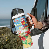 Hawaii Christmas Tumbler With Handle Funny Macaw Parrot Tropical Vibe