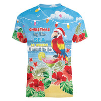 Hawaii Christmas Women V-Neck T-Shirt Funny Macaw Parrot Tropical Vibe LT05 - Polynesian Pride