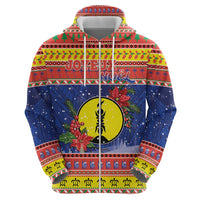 New Caledonia Christmas Zip Hoodie Kanaky Poinsettia Joyeux Noel