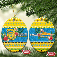 Tuvalu Christmas Ceramic Ornament Coat Of Arms Manuia Te Kilisimasi LT05 Oval Yellow - Polynesian Pride
