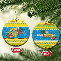 Tuvalu Christmas Ceramic Ornament Coat Of Arms Manuia Te Kilisimasi LT05 Circle Yellow - Polynesian Pride