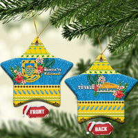 Tuvalu Christmas Ceramic Ornament Coat Of Arms Manuia Te Kilisimasi LT05 Star Yellow - Polynesian Pride