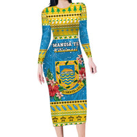 Tuvalu Christmas Long Sleeve Bodycon Dress Coat Of Arms Manuia Te Kilisimasi