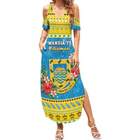 Tuvalu Christmas Summer Maxi Dress Coat Of Arms Manuia Te Kilisimasi LT05 Women Yellow - Polynesian Pride