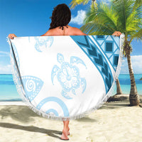 Blue Polynesian Tribal Turtle Floral Pattern Beach Blanket LT05 - Polynesian Pride