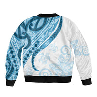 Blue Polynesian Tribal Turtle Floral Pattern Bomber Jacket LT05 - Polynesian Pride