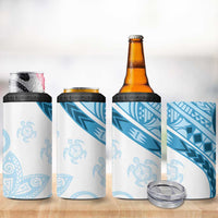 Blue Polynesian Tribal Turtle Floral Pattern 4 in 1 Can Cooler Tumbler LT05 - Polynesian Pride