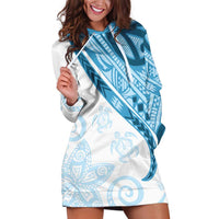 Blue Polynesian Tribal Turtle Floral Pattern Hoodie Dress LT05 Blue - Polynesian Pride