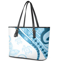 Blue Polynesian Tribal Turtle Floral Pattern Leather Tote Bag LT05 - Polynesian Pride