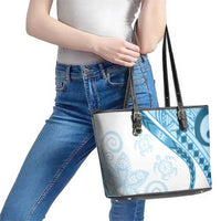 Blue Polynesian Tribal Turtle Floral Pattern Leather Tote Bag LT05 - Polynesian Pride