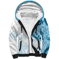 Blue Polynesian Tribal Turtle Floral Pattern Sherpa Hoodie LT05 Unisex Blue - Polynesian Pride
