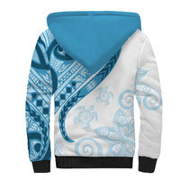 Blue Polynesian Tribal Turtle Floral Pattern Sherpa Hoodie LT05 - Polynesian Pride