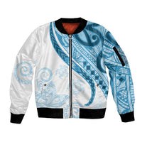 Blue Polynesian Tribal Turtle Floral Pattern Sleeve Zip Bomber Jacket LT05 Unisex Blue - Polynesian Pride