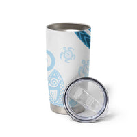 Blue Polynesian Tribal Turtle Floral Pattern Tumbler Cup LT05 - Polynesian Pride