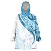 Blue Polynesian Tribal Turtle Floral Pattern Wearable Blanket Hoodie LT05 One Size Blue - Polynesian Pride