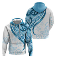 Blue Polynesian Tribal Turtle Floral Pattern Zip Hoodie