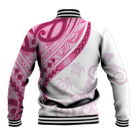 Rose Pink Polynesian Tribal Turtle Floral Pattern Baseball Jacket LT05 - Polynesian Pride