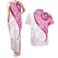 Rose Pink Polynesian Tribal Turtle Floral Pattern Couples Matching Tank Maxi Dress and Hawaiian Shirt LT05 Pink - Polynesian Pride