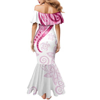 Rose Pink Polynesian Tribal Turtle Floral Pattern Family Matching Mermaid Dress and Hawaiian Shirt