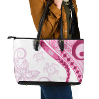 Rose Pink Polynesian Tribal Turtle Floral Pattern Leather Tote Bag LT05 - Polynesian Pride