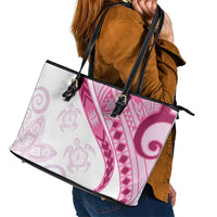 Rose Pink Polynesian Tribal Turtle Floral Pattern Leather Tote Bag LT05 - Polynesian Pride