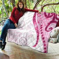 Rose Pink Polynesian Tribal Turtle Floral Pattern Quilt