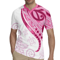 Rose Pink Polynesian Tribal Turtle Floral Pattern Rugby Jersey