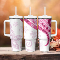 Rose Pink Polynesian Tribal Turtle Floral Pattern Tumbler With Handle LT05 - Polynesian Pride