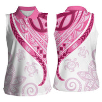 Rose Pink Polynesian Tribal Turtle Floral Pattern Women Sleeveless Polo Shirt LT05 - Polynesian Pride